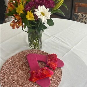 Pink and Orange Fringe Sandals